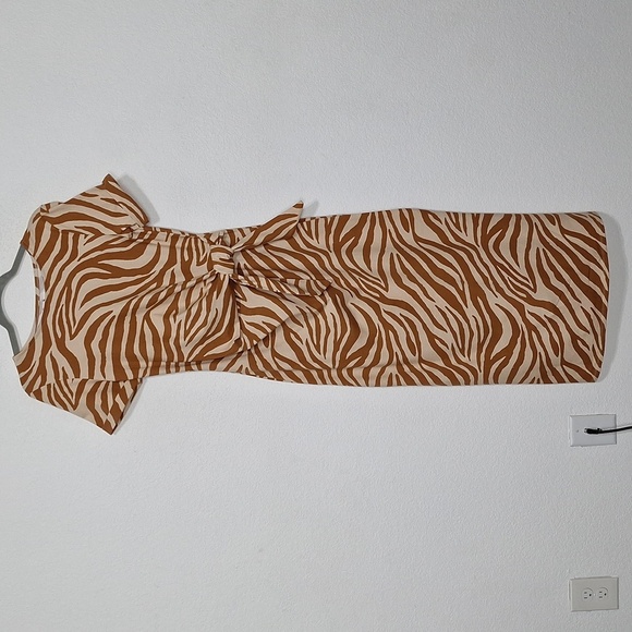 Animal Print NEW Brown Tan Academia Waist Tie Party Maxi Dress Size XS - Picture 2 of 10